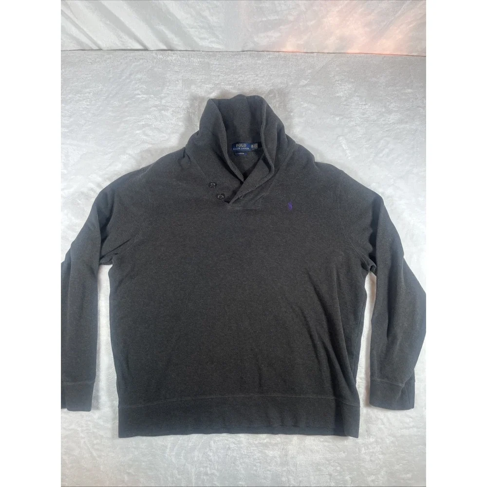 Polo Ralph Lauren Sweater Mens 2XL TTG Gray Shawl Estate Rib Pullover Oversized